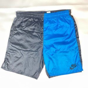 VTG 90s Nike Gray Tag Two Tone Athletic Shorts M Black Blue Lined Stitched Logo